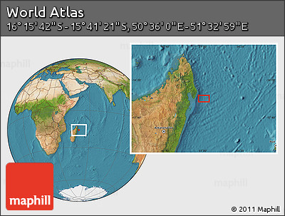Satellite Location Map of the Area around 15° 58' 32" S, 51° 4' 30" E