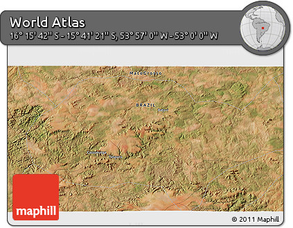 Satellite 3D Map of the Area around 15° 58' 32" S, 53° 28' 30" W