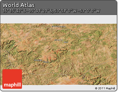 Satellite 3D Map of the Area around 15° 58' 32" S, 53° 28' 30" W