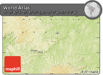 Physical Map of the Area around 15° 58' 32" S, 53° 28' 30" W