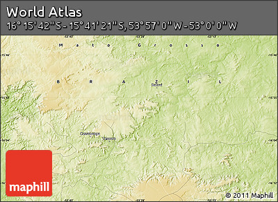 Physical Map of the Area around 15° 58' 32" S, 53° 28' 30" W