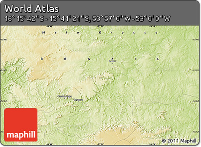 Physical Map of the Area around 15° 58' 32" S, 53° 28' 30" W