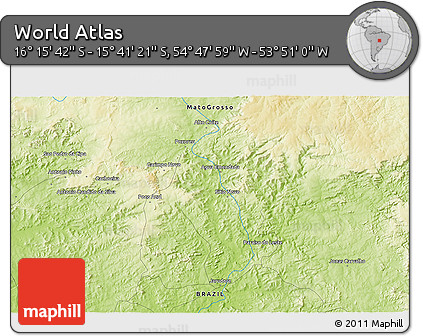 Physical 3D Map of the Area around 15° 58' 32" S, 54° 19' 30" W