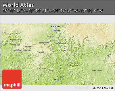 Physical 3D Map of the Area around 15° 58' 32" S, 54° 19' 30" W