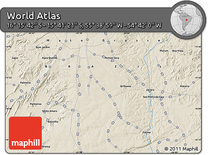 Shaded Relief Map of the Area around 15° 58' 32" S, 55° 10' 29" W