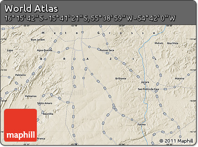 Shaded Relief Map of the Area around 15° 58' 32" S, 55° 10' 29" W
