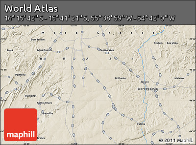 Shaded Relief Map of the Area around 15° 58' 32" S, 55° 10' 29" W