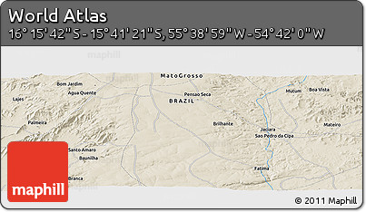 Shaded Relief Panoramic Map of the Area around 15° 58' 32" S, 55° 10' 29" W