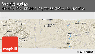 Shaded Relief Panoramic Map of the Area around 15° 58' 32" S, 55° 10' 29" W