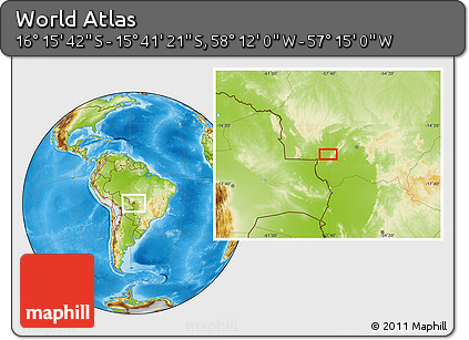 Physical Location Map of the Area around 15° 58' 32" S, 57° 43' 30" W