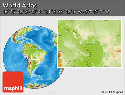 Physical Location Map of the Area around 15° 58' 32" S, 57° 43' 30" W