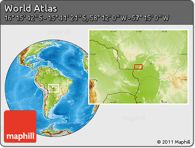 Physical Location Map of the Area around 15° 58' 32" S, 57° 43' 30" W