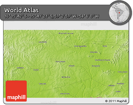 Physical 3D Map of the Area around 15° 58' 32" S, 58° 34' 30" W
