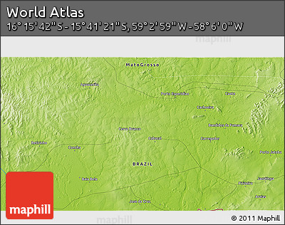 Physical 3D Map of the Area around 15° 58' 32" S, 58° 34' 30" W