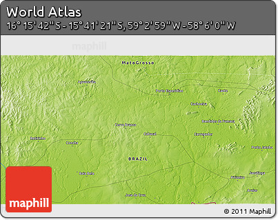 Physical 3D Map of the Area around 15° 58' 32" S, 58° 34' 30" W
