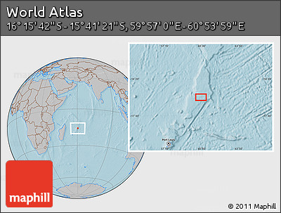Gray Location Map of the Area around 15° 58' 32" S, 60° 25' 29" E, hill shading
