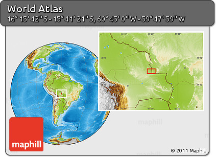 Physical Location Map of the Area around 15° 58' 32" S, 60° 16' 29" W