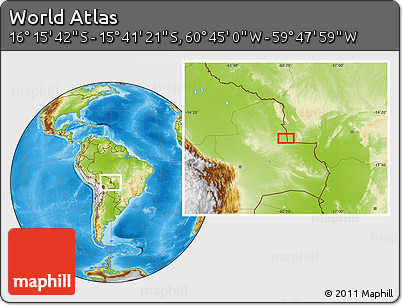 Physical Location Map of the Area around 15° 58' 32" S, 60° 16' 29" W