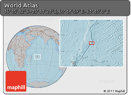 Gray Location Map of the Area around 15° 58' 32" S, 61° 16' 29" E, hill shading