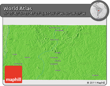 Political 3D Map of the Area around 15° 58' 32" S, 61° 7' 30" W
