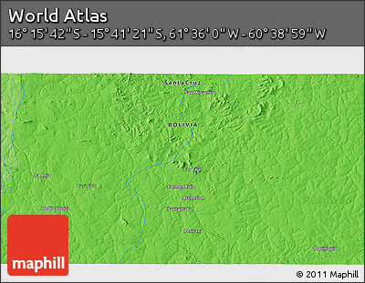 Political 3D Map of the Area around 15° 58' 32" S, 61° 7' 30" W
