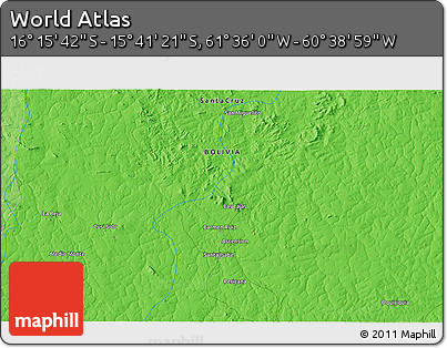 Political 3D Map of the Area around 15° 58' 32" S, 61° 7' 30" W