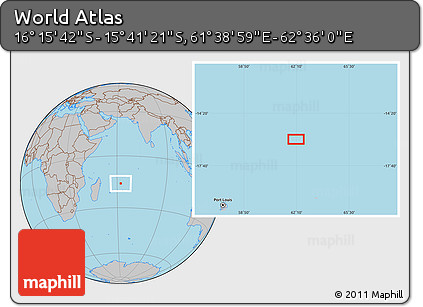 Gray Location Map of the Area around 15° 58' 32" S, 62° 7' 30" E