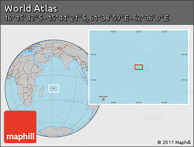 Gray Location Map of the Area around 15° 58' 32" S, 62° 7' 30" E