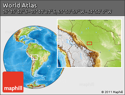 Physical Location Map of the Area around 15° 58' 32" S, 65° 22' 30" W