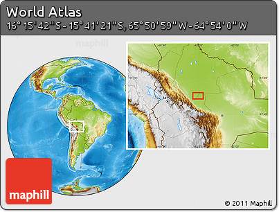 Physical Location Map of the Area around 15° 58' 32" S, 65° 22' 30" W