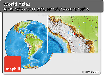 Physical Location Map of the Area around 15° 58' 32" S, 68° 46' 30" W