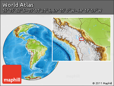 Physical Location Map of the Area around 15° 58' 32" S, 68° 46' 30" W