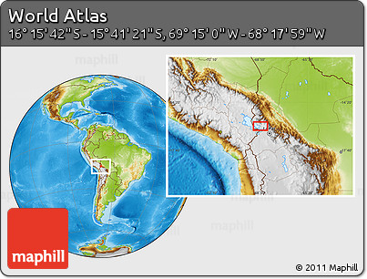Physical Location Map of the Area around 15° 58' 32" S, 68° 46' 30" W