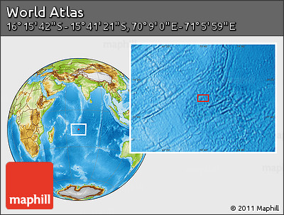 Physical Location Map of the Area around 15° 58' 32" S, 70° 37' 30" E