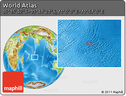 Physical Location Map of the Area around 15° 58' 32" S, 71° 28' 29" E