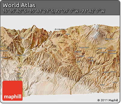 Satellite 3D Map of the Area around 15° 58' 32" S, 72° 10' 30" W