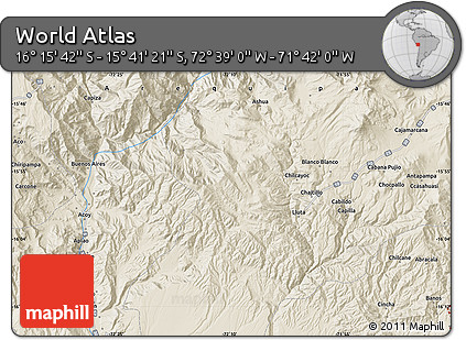 Shaded Relief Map of the Area around 15° 58' 32" S, 72° 10' 30" W