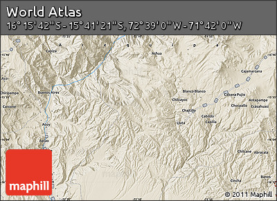 Shaded Relief Map of the Area around 15° 58' 32" S, 72° 10' 30" W
