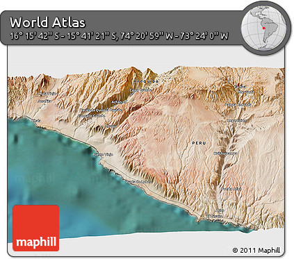 Satellite 3D Map of the Area around 15° 58' 32" S, 73° 52' 30" W