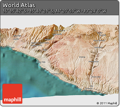 Satellite 3D Map of the Area around 15° 58' 32" S, 73° 52' 30" W