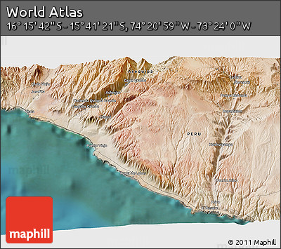 Satellite 3D Map of the Area around 15° 58' 32" S, 73° 52' 30" W