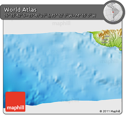 Physical 3D Map of the Area around 15° 58' 32" S, 74° 43' 29" W