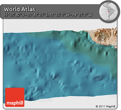 Satellite 3D Map of the Area around 15° 58' 32" S, 74° 43' 29" W