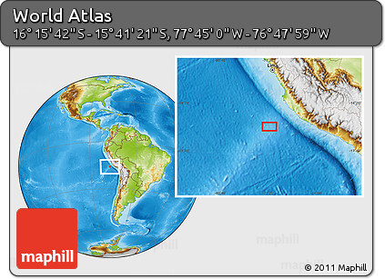Physical Location Map of the Area around 15° 58' 32" S, 77° 16' 30" W