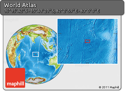 Physical Location Map of the Area around 15° 58' 32" S, 82° 31' 30" E