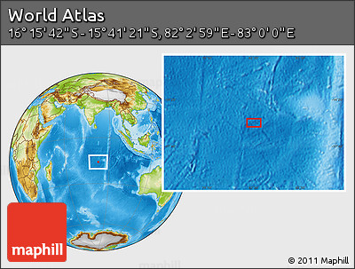 Physical Location Map of the Area around 15° 58' 32" S, 82° 31' 30" E