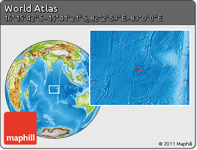 Physical Location Map of the Area around 15° 58' 32" S, 82° 31' 30" E