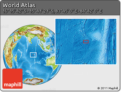 Physical Location Map of the Area around 15° 58' 32" S, 84° 13' 29" E