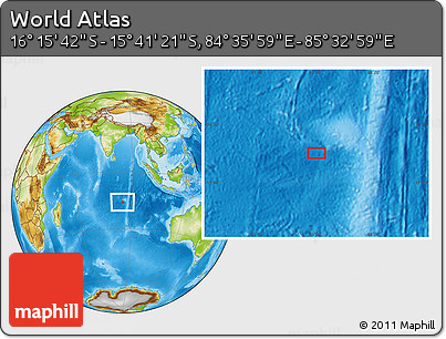 Physical Location Map of the Area around 15° 58' 32" S, 85° 4' 29" E