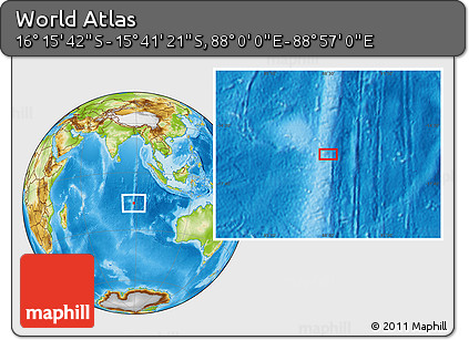 Physical Location Map of the Area around 15° 58' 32" S, 88° 28' 29" E
